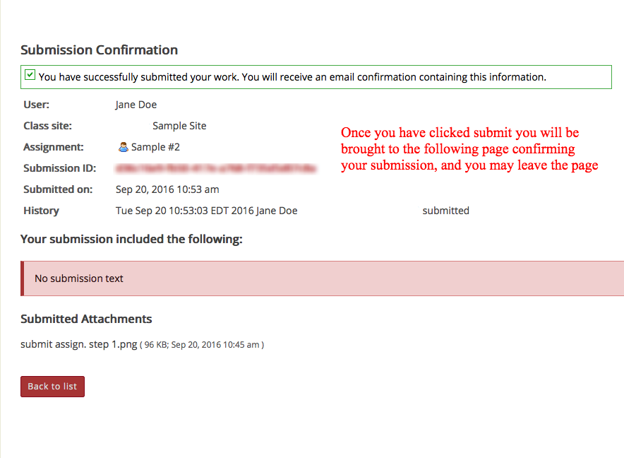 sample confirmation page